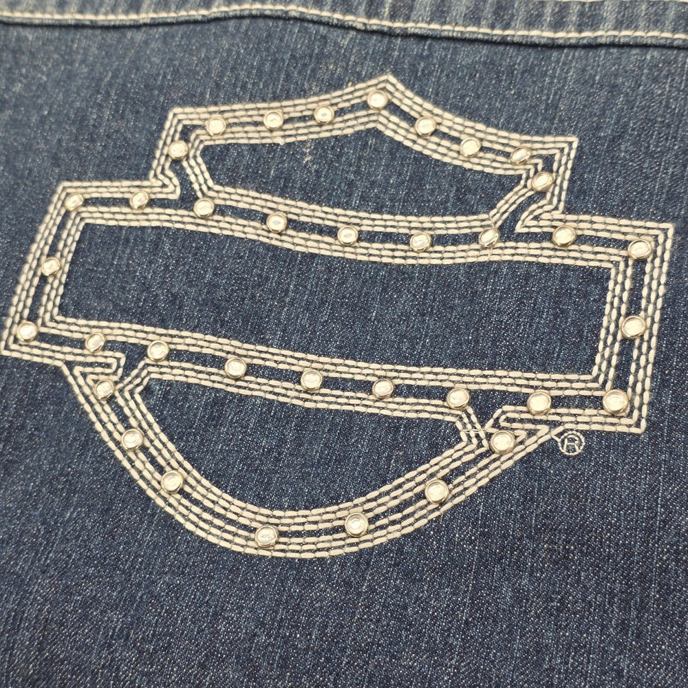 Harley Davidson Women 2W Denim Jean Vest Motorcycle CORE EMBELLISHED 99123-15VW - Picture 9 of 11